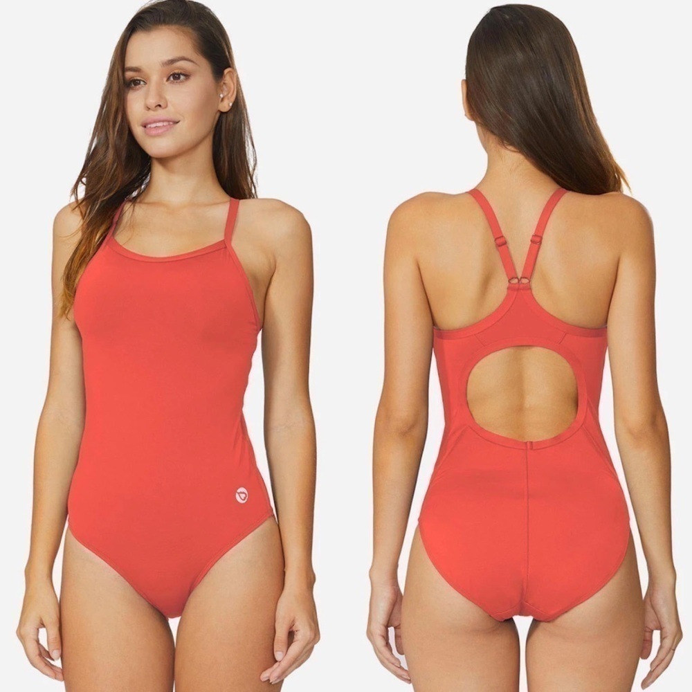 BALEAF LAUREAT OPEN BACK CORAL RED ONE PIECE BATHING SWIMSUIT